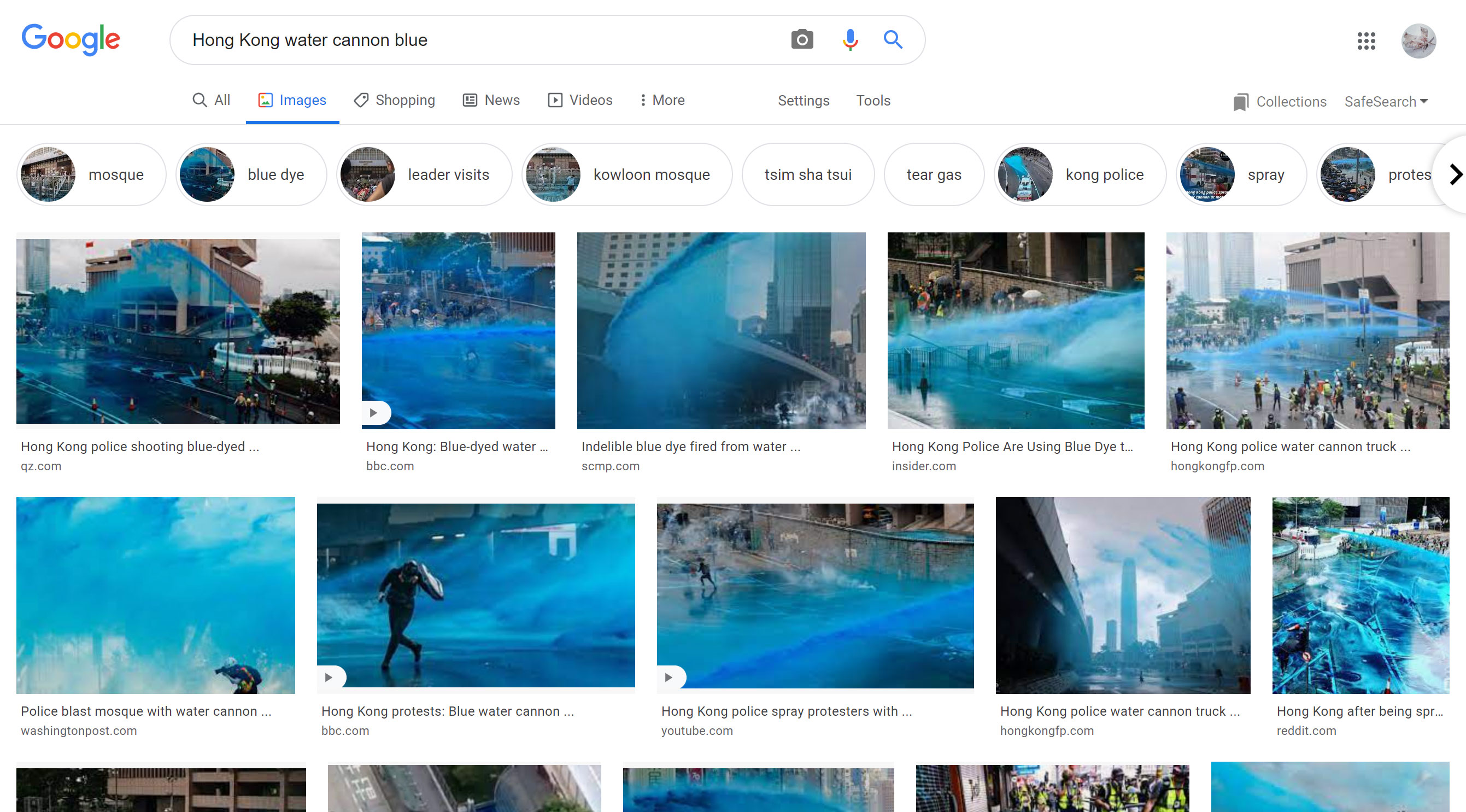 Google image search of “Hong Kong water cannon blue”
