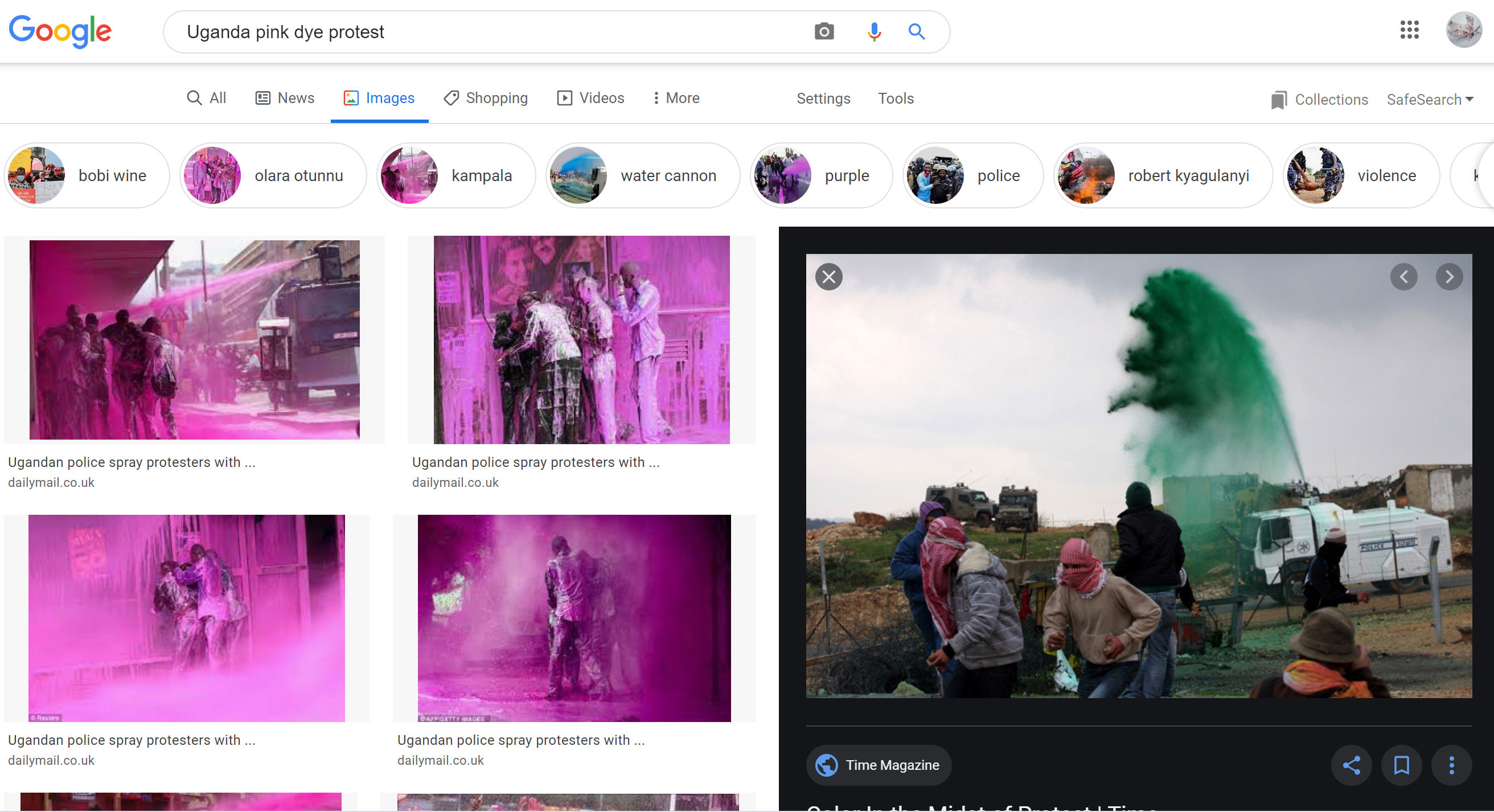 Google image search of “Uganda pink dye protest”